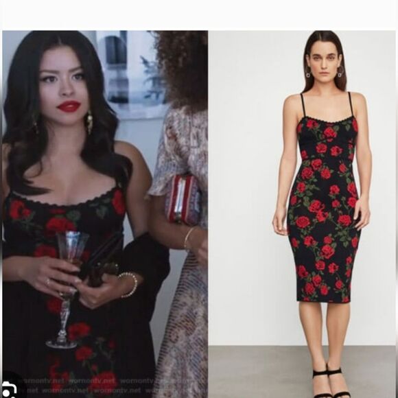 BCBGmaxazria Stunning Rose Knit Jacquard Dress Small - Picture 2 of 10